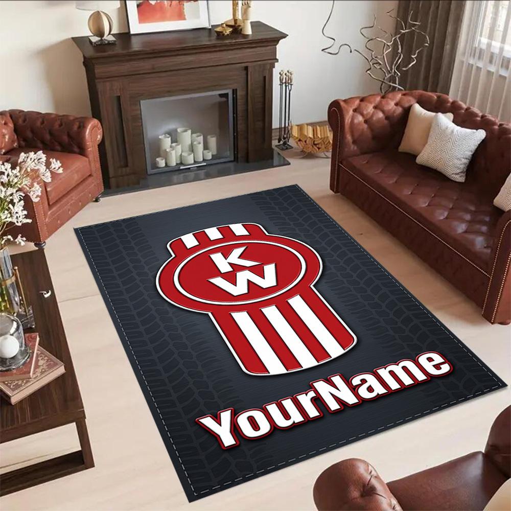 Kw Heavy Trucks Customizable Name Area Rug Design for Living Rooms Game Room Bedrooms Kitchen Anti-slip Rug Decorate Offices Perfect Gift for Women/Me