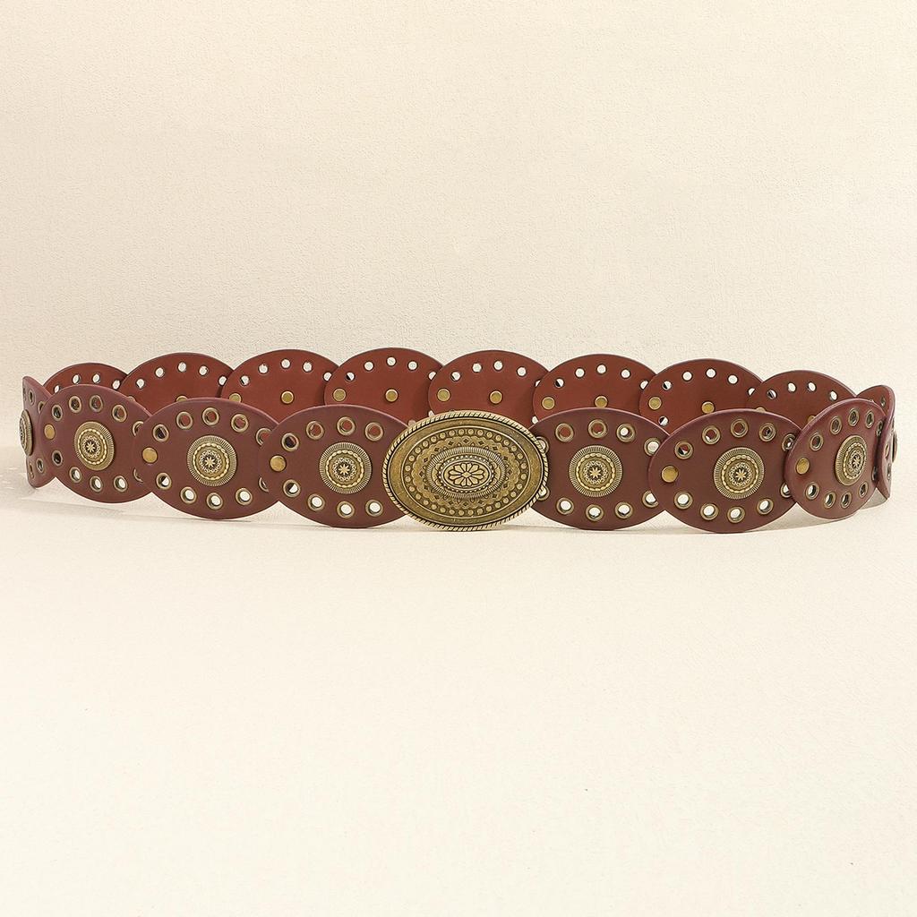 Women's Retro Wasteland-Style Oval Eyelet Waist Belt Dress