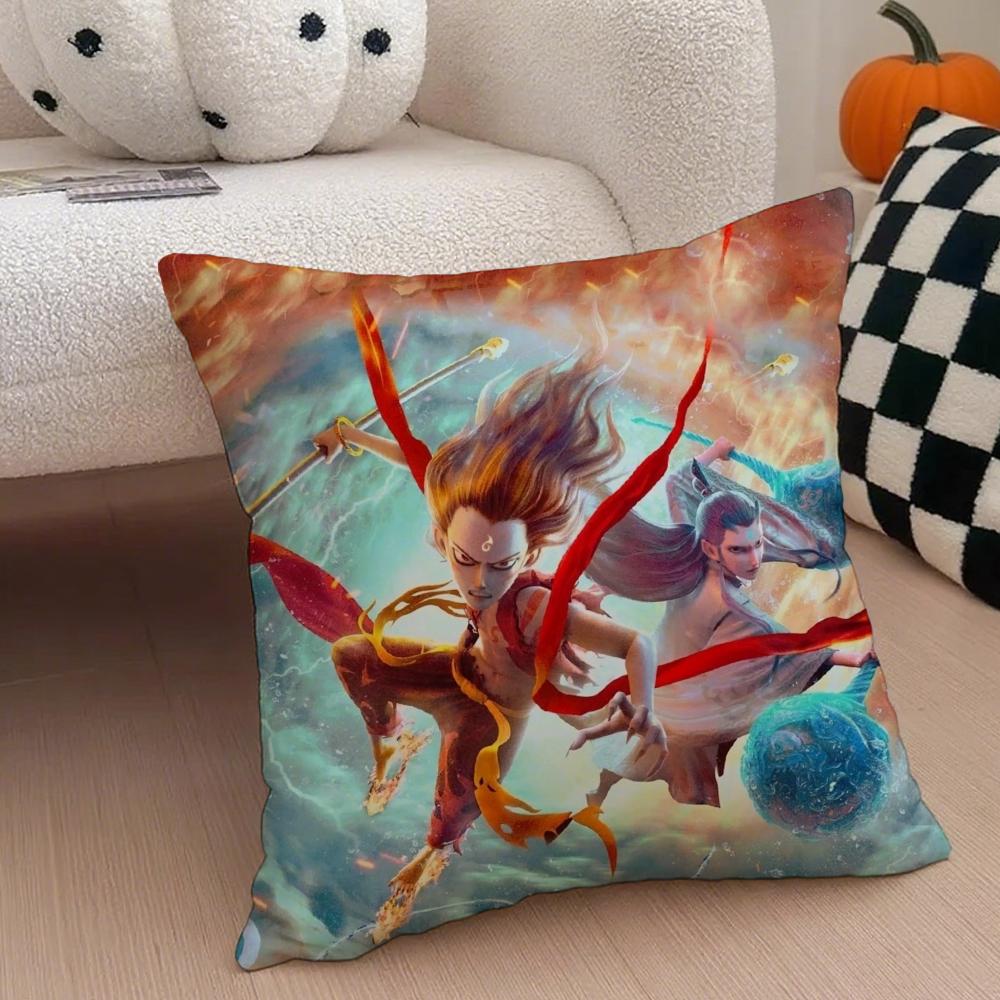 

Popular Chinese Mytho Animation NNezha Cushion Cover Throw Pillow Cover Hidden Button Durable Polyester Chair Cushion 30X30cm