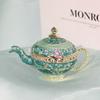 Metall Cloisonné Teekanne Schmuckschatulle, Vintage Gold Emaille Figur, Strass Akzent Handgefertigtes Geschenk für Schminktisch Dekoration