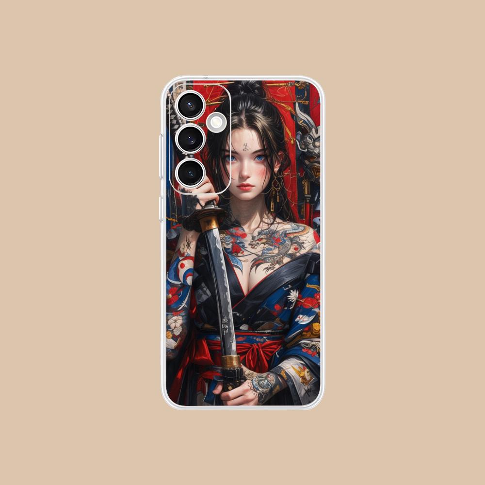 Retro Tattoo Girl Mobile Phone Case for Samsung Galaxy S25 S24 S23 S22 S21Plus FE Ultra Clear Colorful Cover Pretty Smartphone