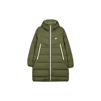 Logo-Print Mittellange Daunenjacke mit Kapuze Herren Oberbekleidung Armeegrün DD6789-326