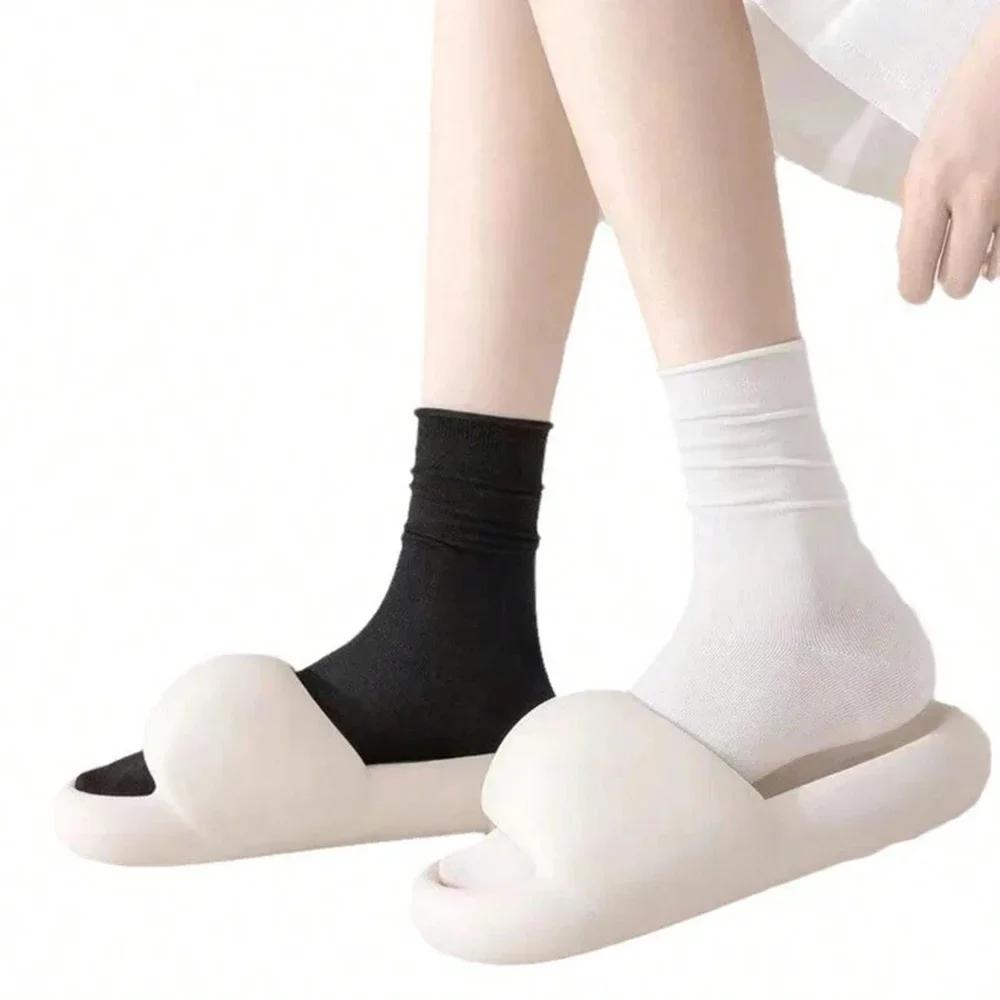 10 Pairs Women Mid Length Socks Trendy Versatile Black White Solid Colors Soft Comfortable Lightweight Breathable Casual Socks
