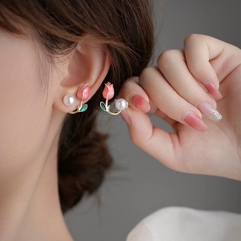 S925 Sterling Silver Tulip Stud Earrings: Elegant Round Face Design, High-End 2023 Super Fairy Ear Accessories.