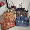 Trendy platinum bag short version oversized portable shoulder bag TOGO first layer cowhide large capacity giant pack