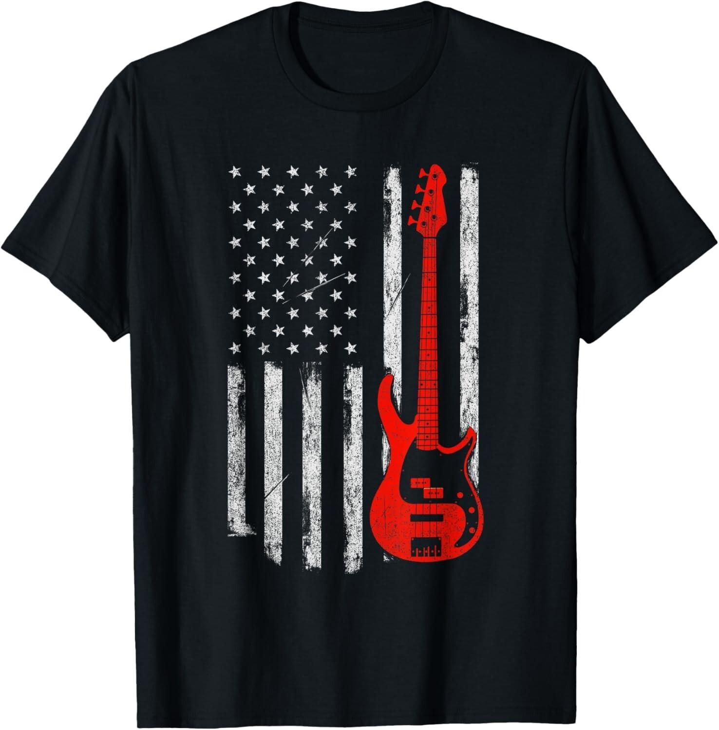 Bassist - US American Flag Bass Guitar Player Musician T-Shirt XL