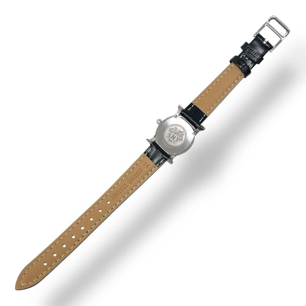 Used Hermes HERMES H Watch Rondo HR1.210 Light Silver Dial Leather Strap Quartz QZ SS Ladies Watch Brand Good Condition Working