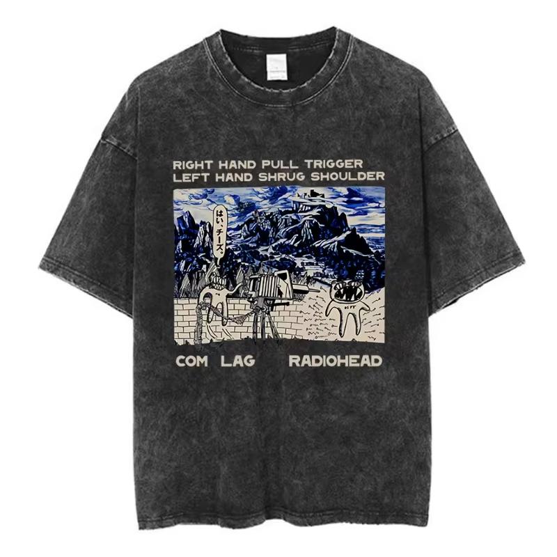 Rock Band Radiohead The Bends Vintage Washed T-shirt Men Women Fashion Hip Hop T Shirts Casual T-shirts