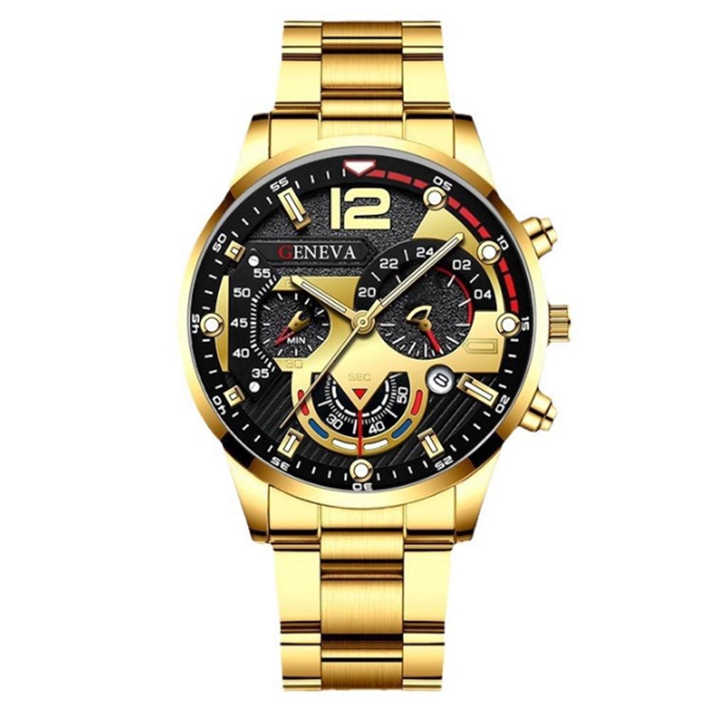 Herren Quarzuhren Set Schwarz: Trendige Mode Minimalistisch mit Faux Drei-Augen-Kalender, 4-teilige Kollektion. bulk price beige