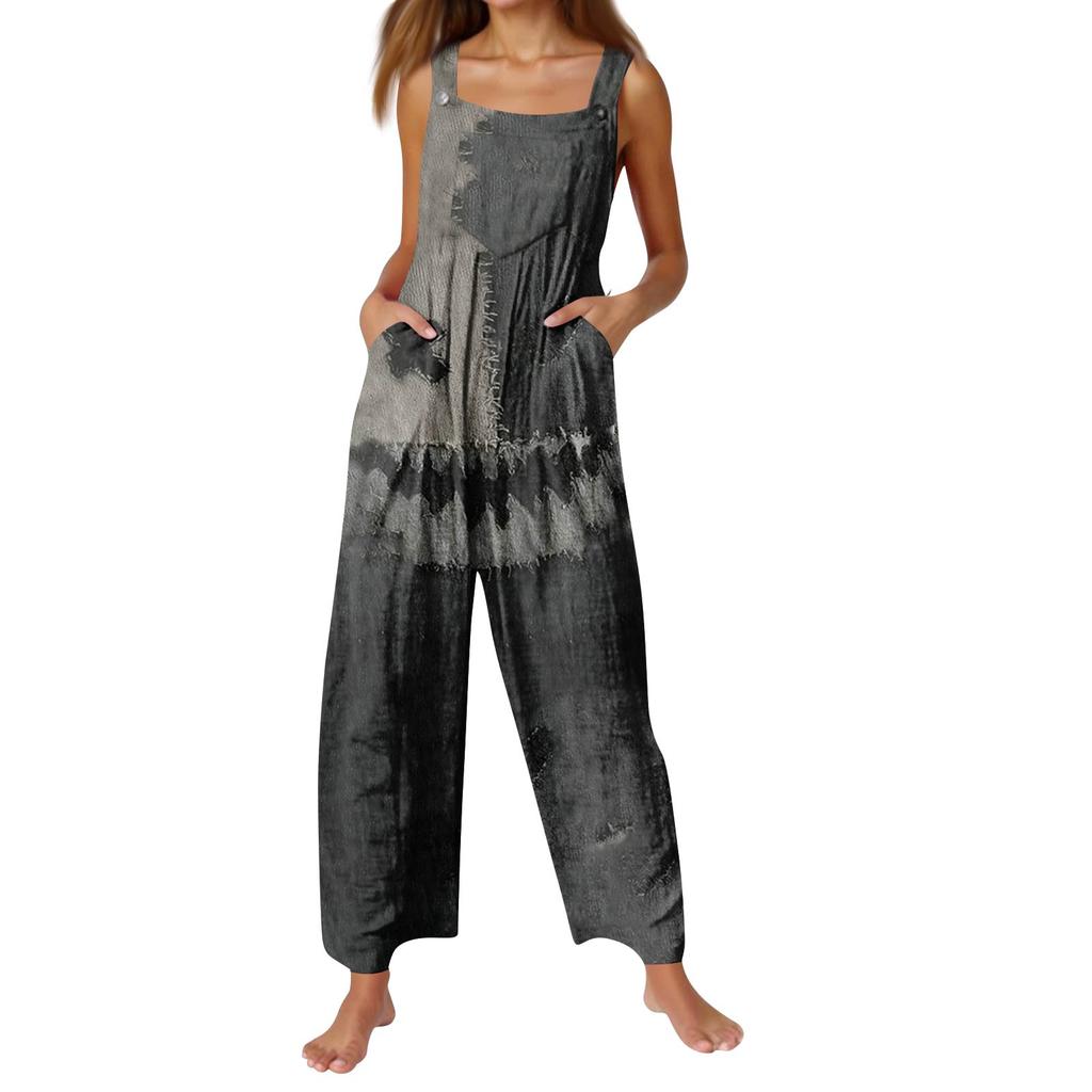 Women's Fashion Halloween Print Casual Vintage Sleeveless Button Jumpsuit