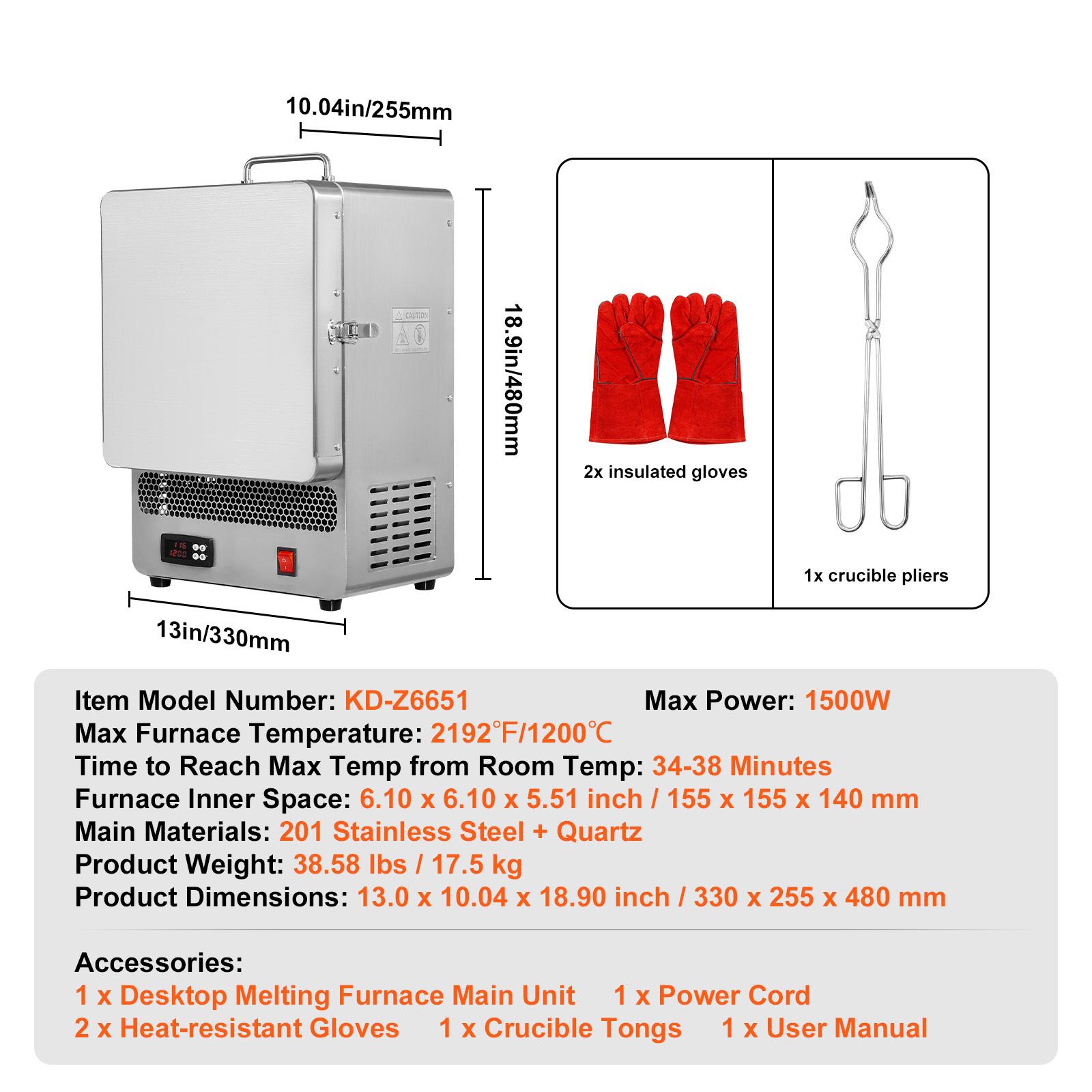 

SucceBuy Tabletop Kiln Melter 2192℉ Max Temperature Stainless Steel Gold Melting Furnace for Metal Tempering Glazing on Pottery
