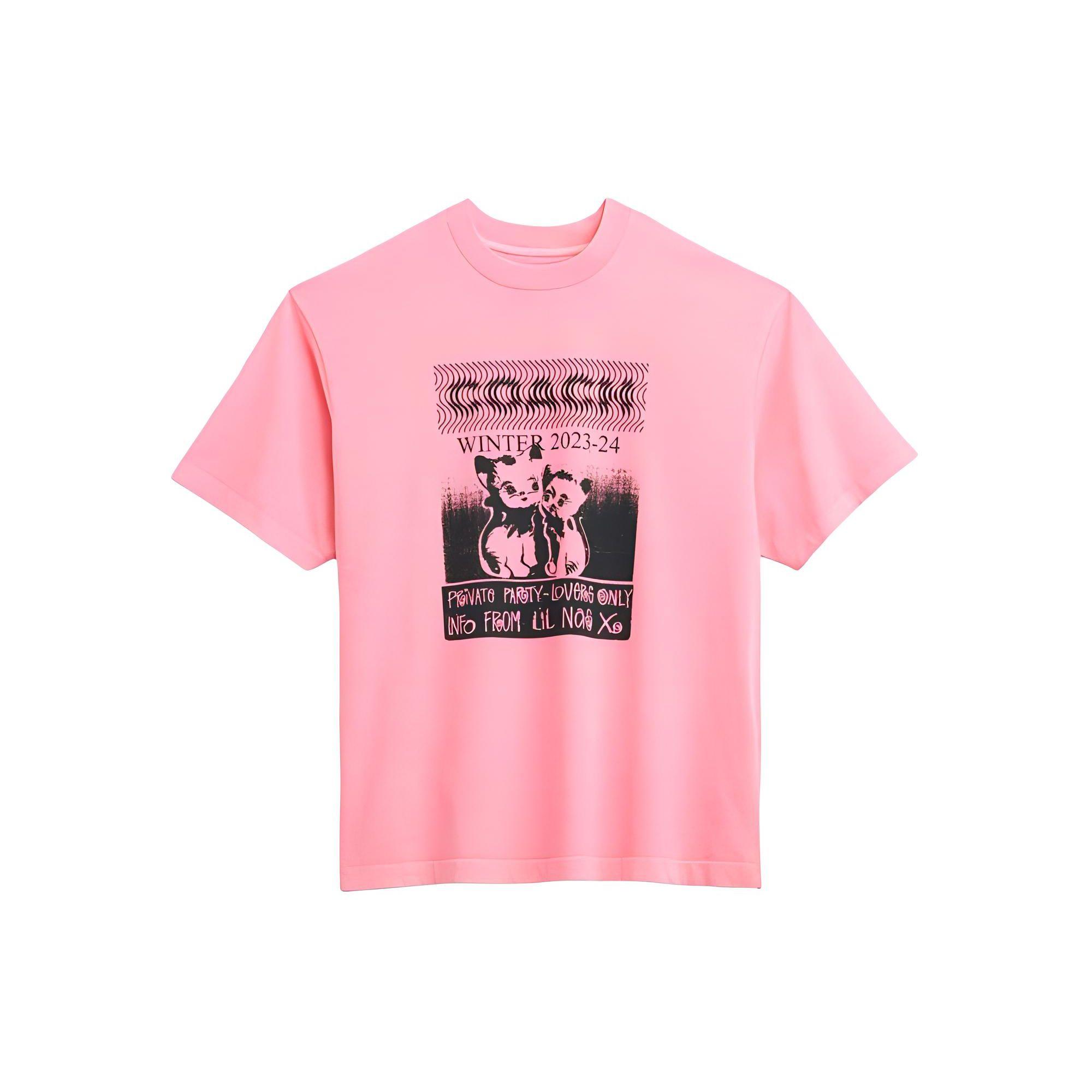 Coach Cat Logo Letter Print Round Neck Short Sleeve T-Shirt Unisex Tops Pink CQ103-MPE L