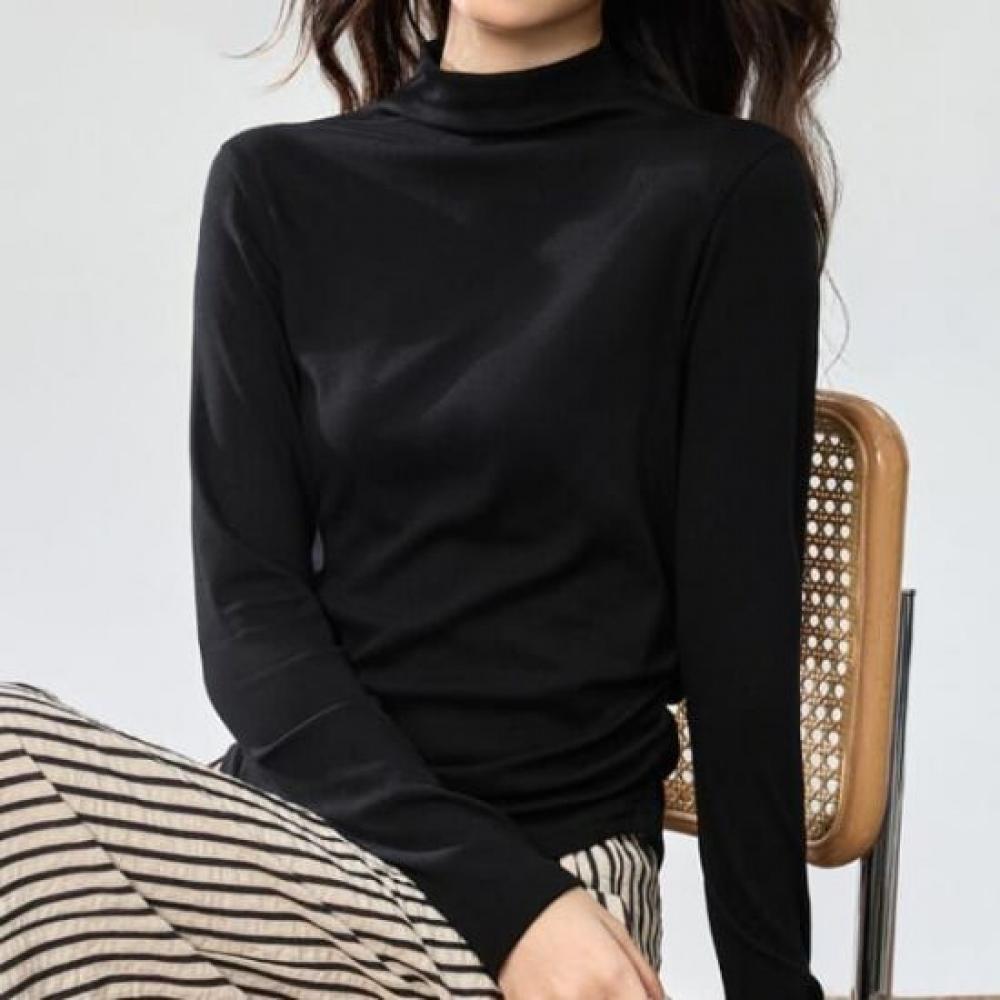 Navava Women WaisT Shirring Half Pola Solid Long Sleeve T shirT nT3015