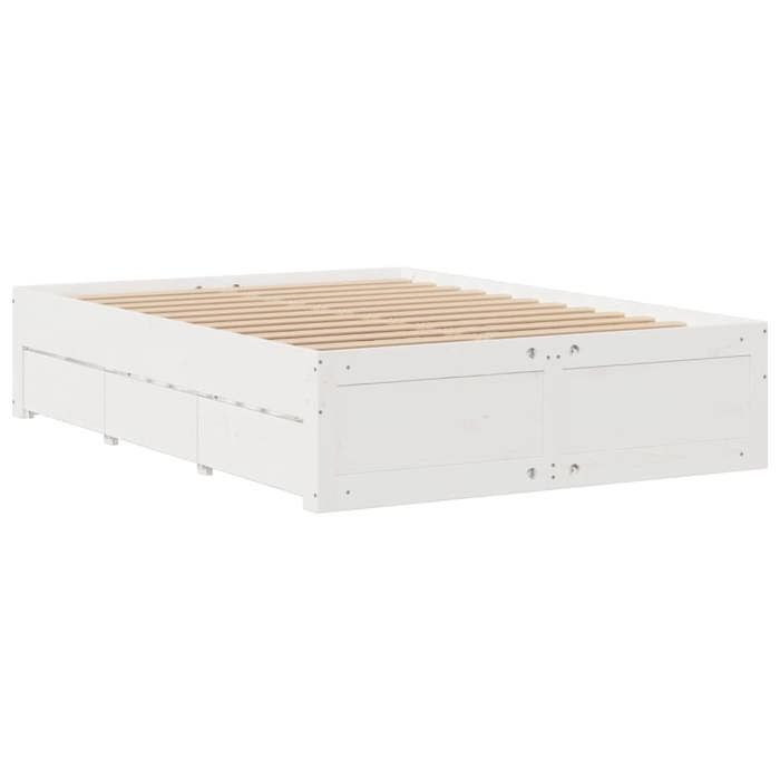 VidaXL Cadre de lit sans matelas avec tiroirs blanc 140x200cm bois pin, meuble de chambre à coucher, lit double, sommier, 3308805