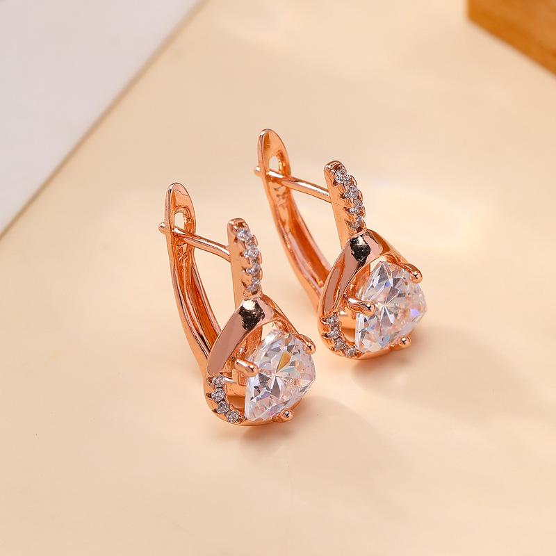 Rose Gold Water Drop Cubic Zirconia Dangle Earrings Shiny Crystal Drop Earrings Women Dating Jewelry