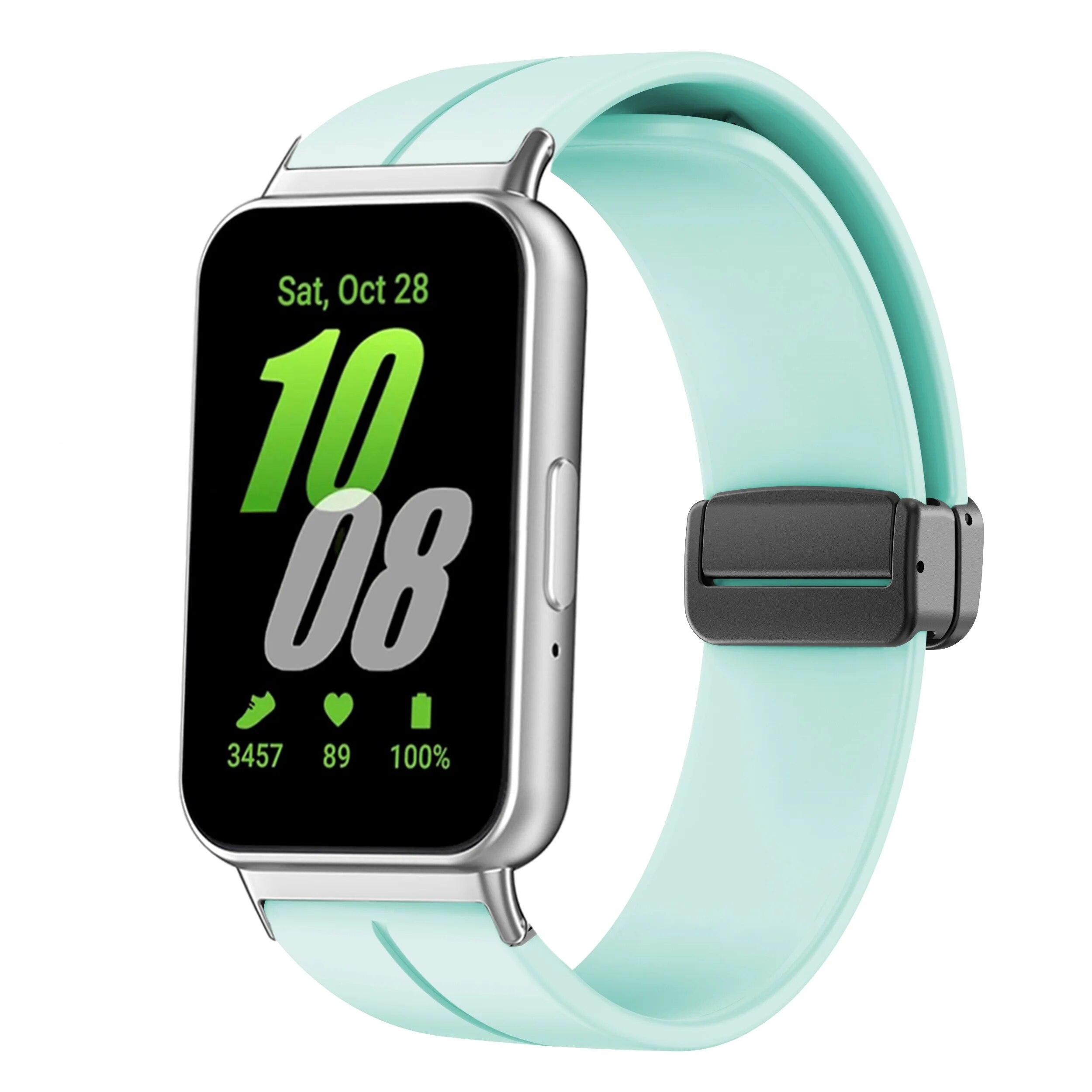 

Magnetic Strap for Samsung Galaxy Fit 3 Band Metal connector Smartwatch Bracelet Correa Galaxy Fit3 Silicone Strap Accessories for Galaxy Fit 3 светло-зеленый