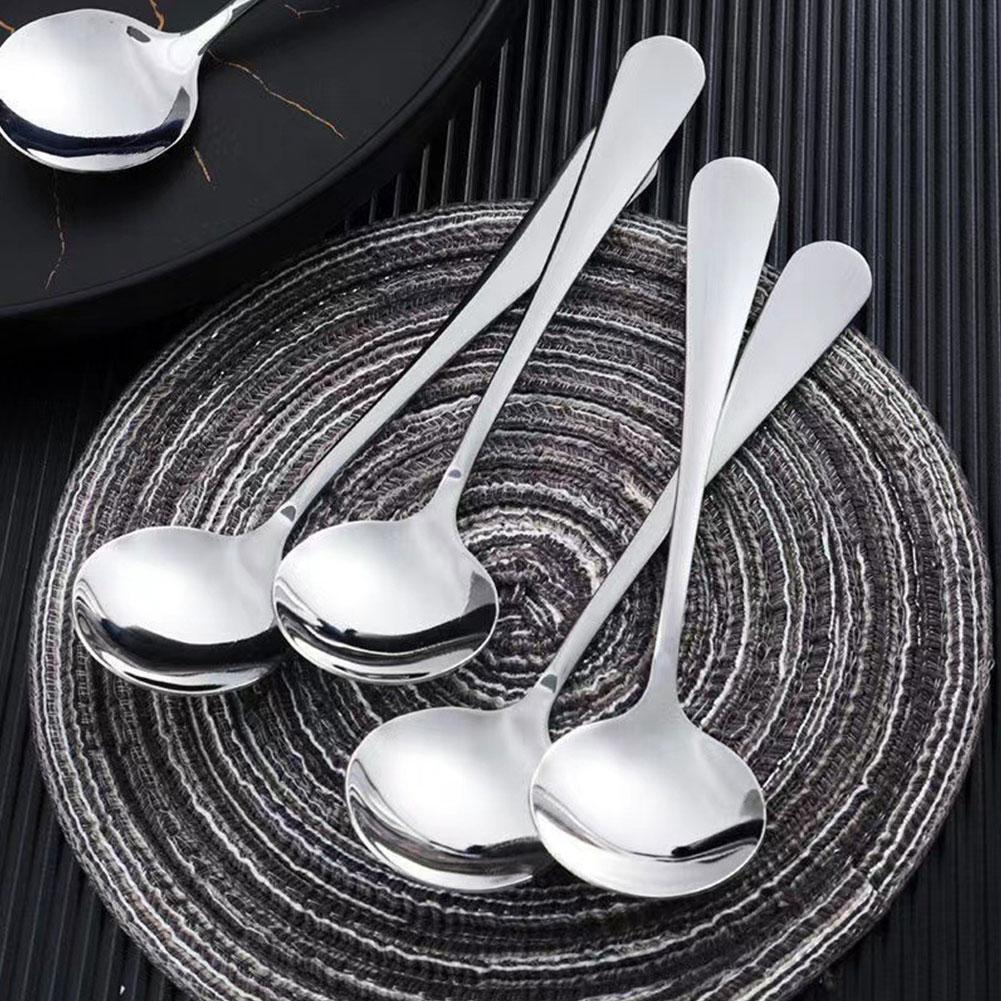 Stahl Runde Suppenlöffel Praktisch Feine Verarbeitung Verdicken Langer Griff Glatte Oberfläche Ideal Zum Kochen Und Servieren U1Q7