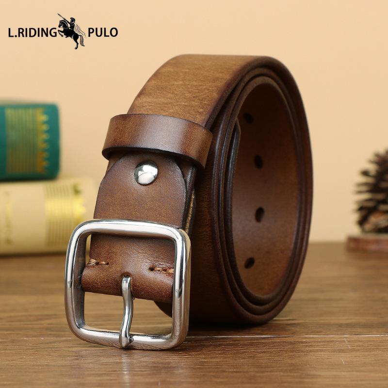 Stainless Steel Buckle Belt for Men, Genuine Leather Pin Buckle, Top Layer Cowhide, Korean Style, Retro Fashion, Trendy, Versatile Casual Trouser Belt