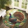 Forest Turkey Theme Flannel-printed round floor mats are slip-resistant Suitable for living room bedroom terrace garden carpets