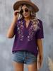 Women's Printed Stand-up Collar Ramie Shirt Top