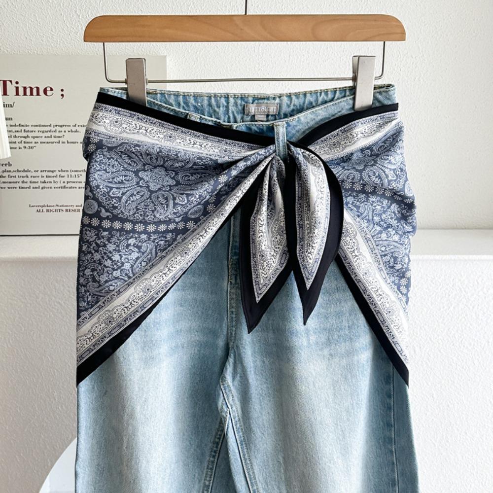 Satinseide Schal Ethnischer Stil Literarischer Stil Dreieckiger Taillenschal Gürtel Vielseitiges Accessoire Jeans Taillenaccessoire Taillenaccessoire