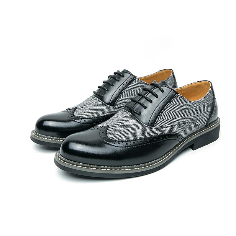Fashion Advanced Color Blocking Fashionable Brand Carved Leather Shoe Non Slip Artist Actor Flat Bottomed Pointed Tip Men Oxford Shoes