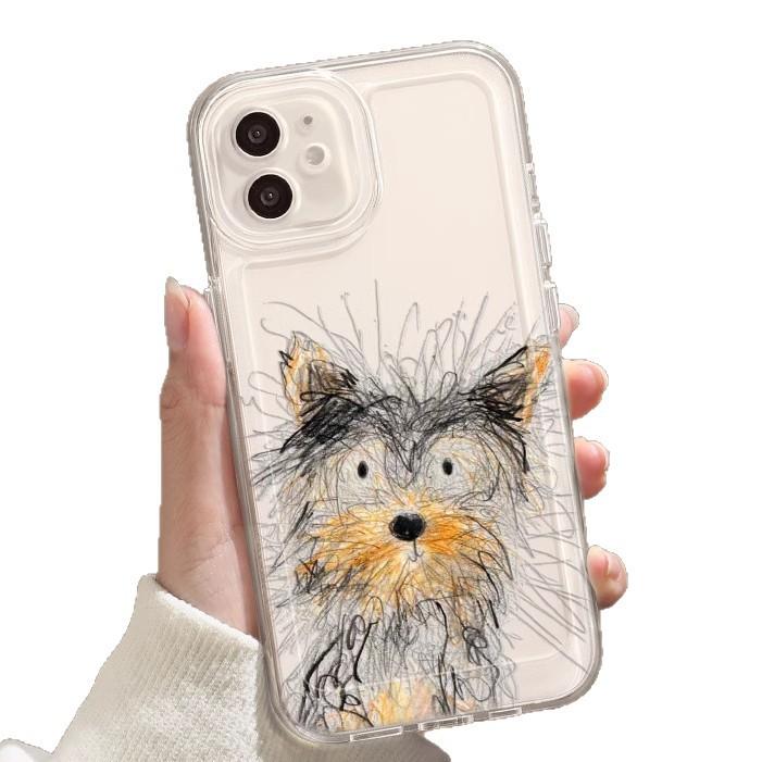 

Scrawled Puppy for Apple 16 Mobile Phone Case 15pro New Style 14plus Transparent 13 High-end Sense 12 Niche 11 Cute For iPhone 11 pro max