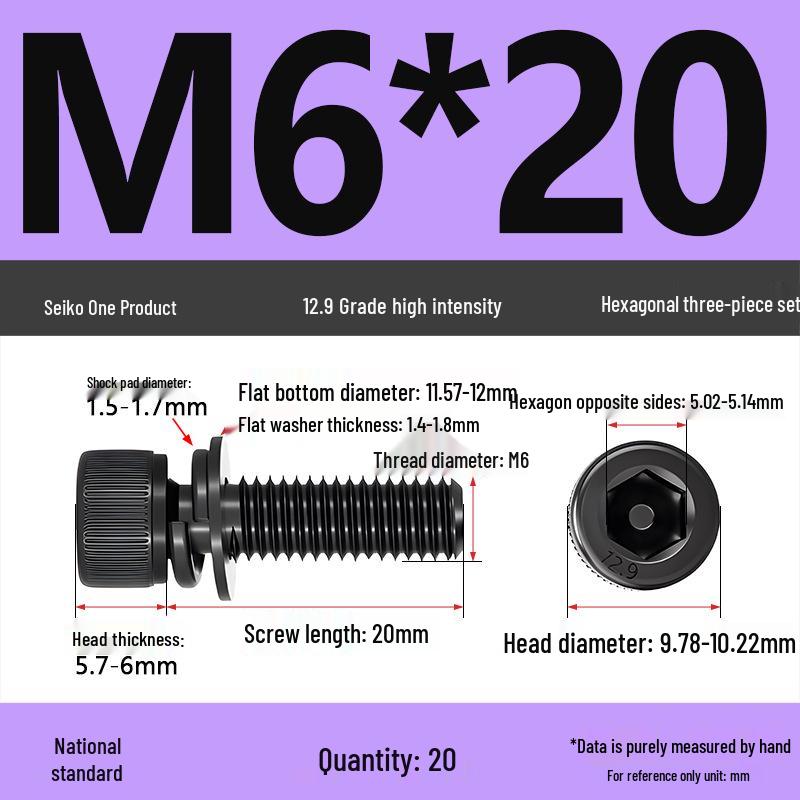 Class 12.9 Socket Head Cap Screw with Washer - M4/M5/M6/M8/M12 Cylindrical Head Three-Piece Combo