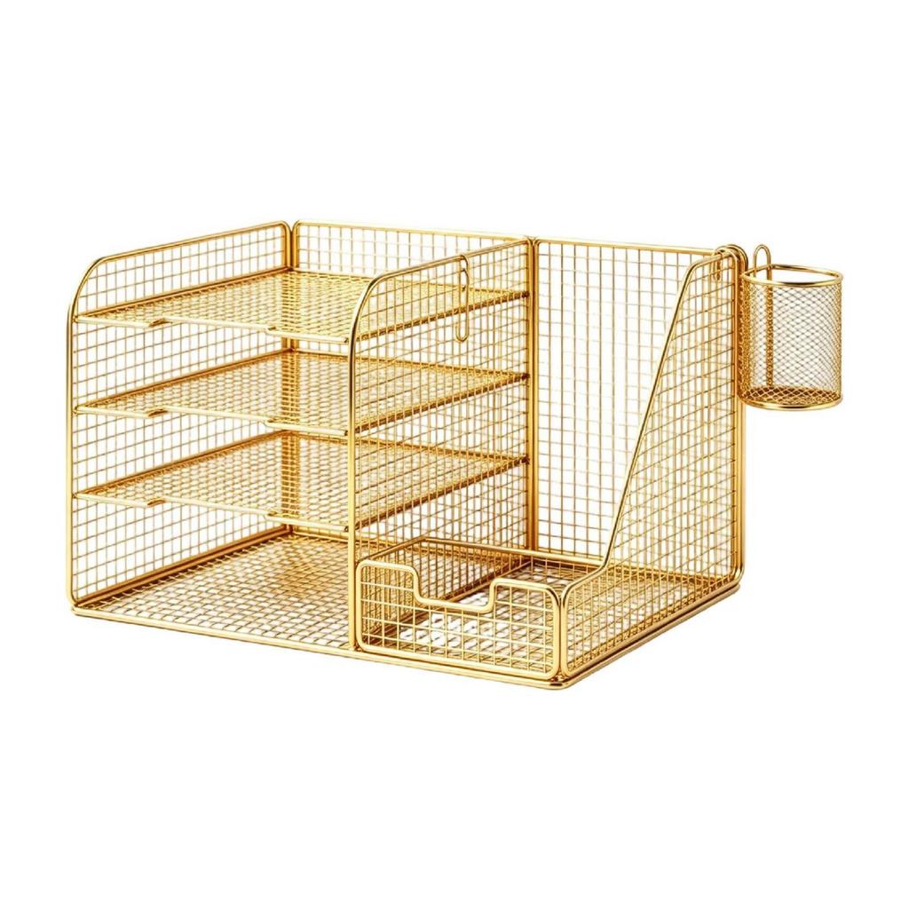 Desktop File Organizer with Pen Holders Wire Paper Sorter Metal for Office