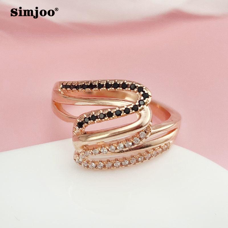 SIMJOO Zircon Ring Women's Fashionable Personality Wave Ring