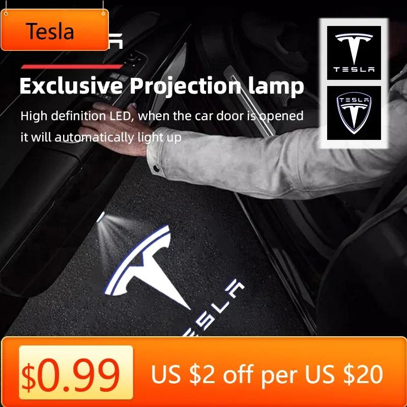 Car Sticker Tesla 2Pcs HD LED Auto Logos Car Door Projector Lamp Welcome Lights For Tesla Model 3 Model S X Y Cybertruck Roadste