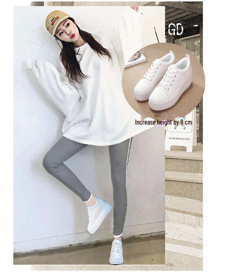 2024 Women's Genuine Leather Low-Top Autumn Sandals - Breathable, Thick-Soled, White Platform Shoes with Inner Height Boost.