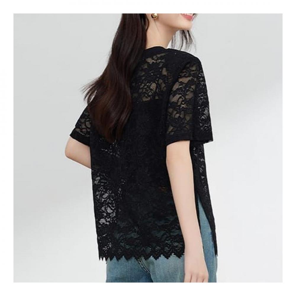 Navava RomanTic Lace Round Neck ShorT Sleeve T shirT nT1692