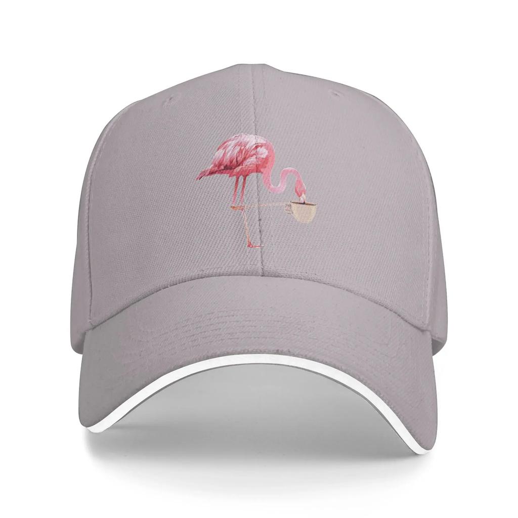 Flamingo Drinking Coffee Time Baseball Cap Cotton Adjustable Casual Sun Hat for Unisex Adults