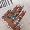 Fashionable Boho Style Turquoise Leaf Totem 8-piece Ring Set for Women