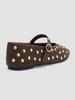 ADAMUMU Women's Brown Mary Jane Flats with Gold Sequin Embellishments