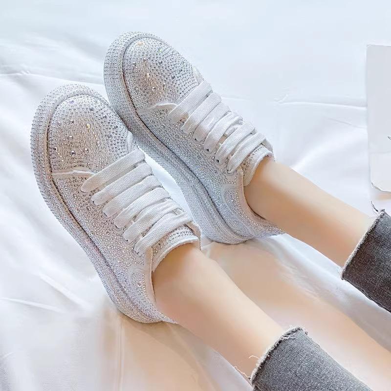 Luxury Rhinestone Womens Leather Casual Shoes Spring Autumn Originality Flash Woman Sneakers Fashion Non Slip Female Board Shoes