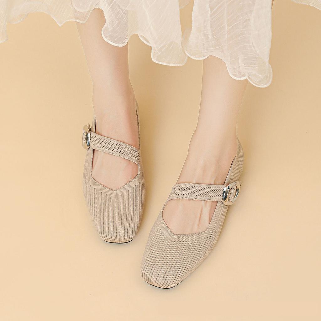 2025 Wiosna Dzianinowe Tkaniny Mary Jane Buty Kobiety Baleriny Buty Wygodne Miękkie Kwadratowy Nosek Płytkie Buty dla Kobiet