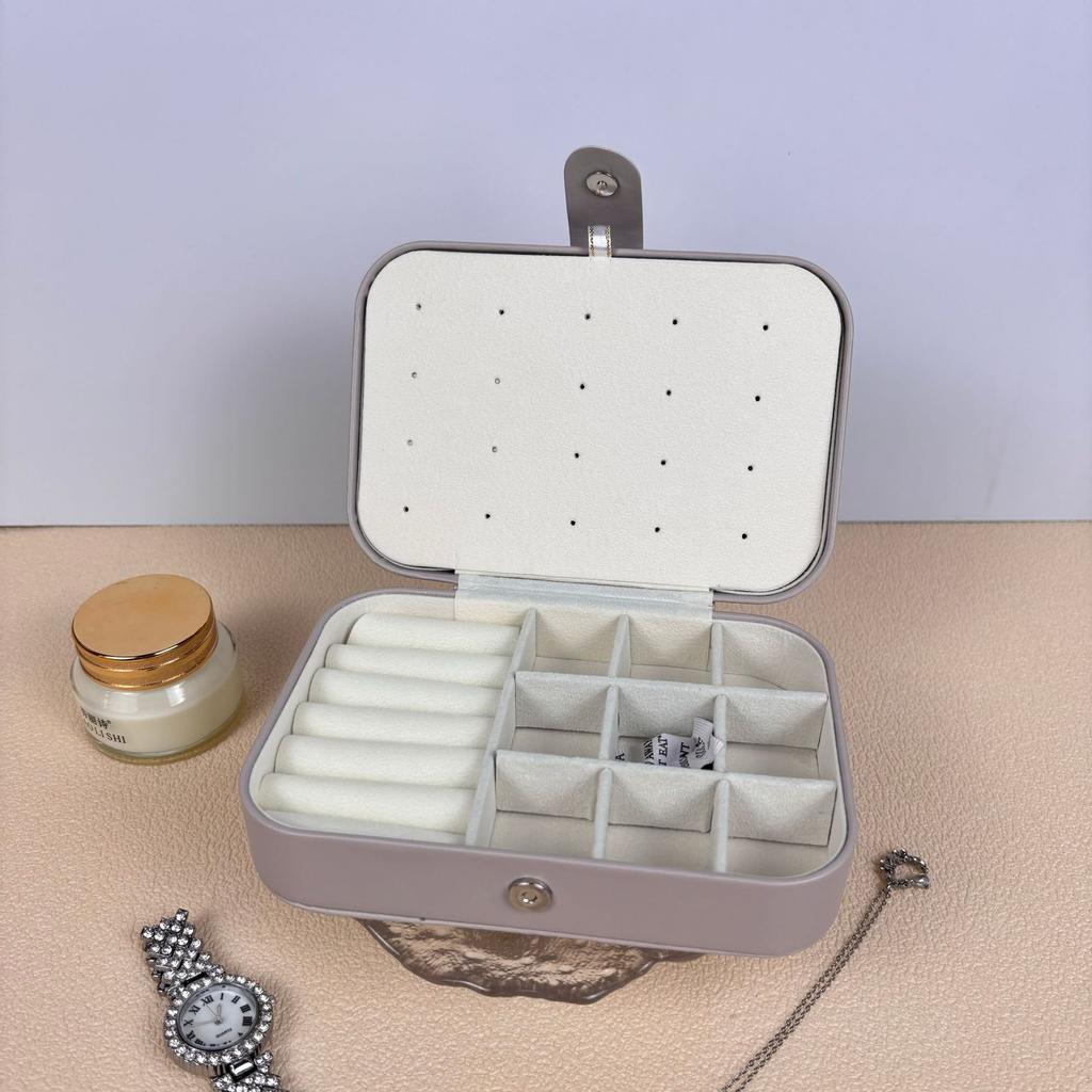 Travel Jewelry Storage Box with Mirror Solid Color Simple Earrings Ring Necklace Jewelry Box Double Layer Household Jewelry Box