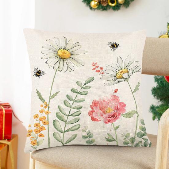 Pillowcase Spring Series Printed with Soft Hidden Zipper Fade-resistant Machine Washable Linen Cushion Cover