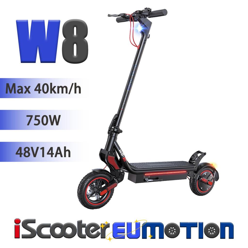 9.3" 750W iScooter W8 Electric Scooter 48V14Ah, Top Speed 40km/h, 45km Max Range, 8 Gear Mode, Full Suspenison Foldable City E-Scooter