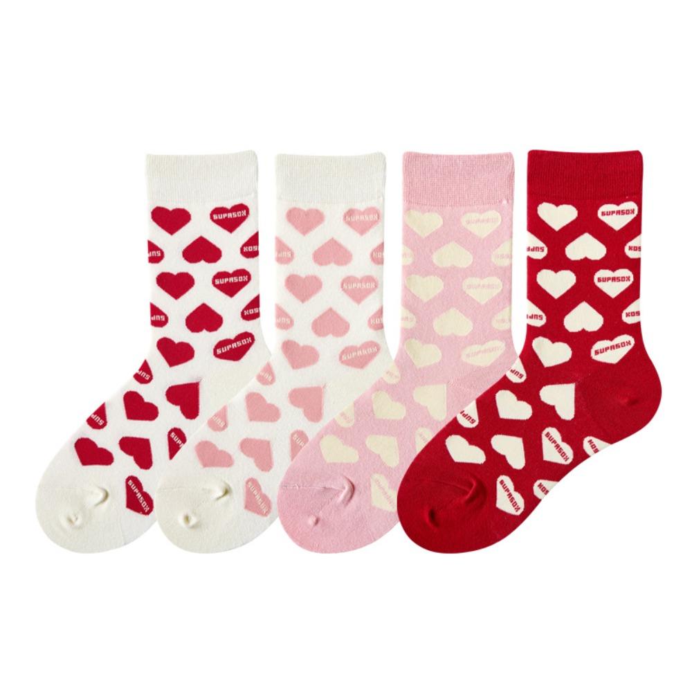 Valentine s Day Love Heart Socks Funny Women Socks Korean Style Love Mid-Tube Socks  Holiday Gifts 4Pairs Heart