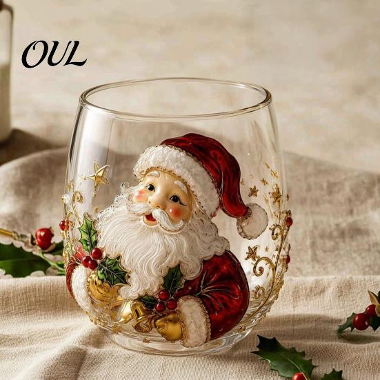 Accessori Cucina Tema Natale Vetro Artistico Tazza con Cucchiaino, Classico Babbo Natale Renna Pupazzo di Neve Bicchieri per Feste Design Tumbler, Bicchieri