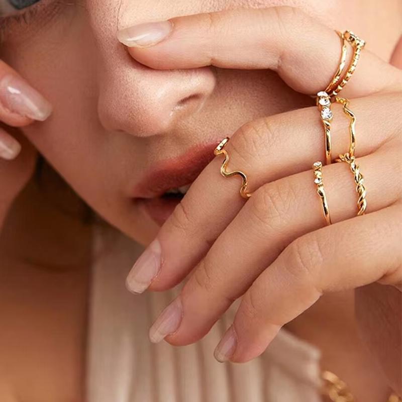Fashion Geometric Knuckle Rings Set For Women Vintage Crystal Heart Gold Color Rings Girls Party Jewelry Accessories Gifts 2025