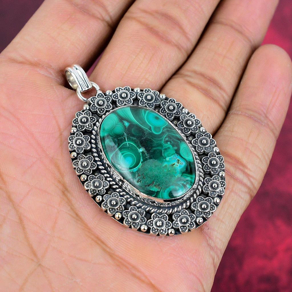 Malachite Pendant Handmade Gemstone Jewelry, 925 Solid Sterling Silver Pendant, Unique Design Jewelry Pendant
