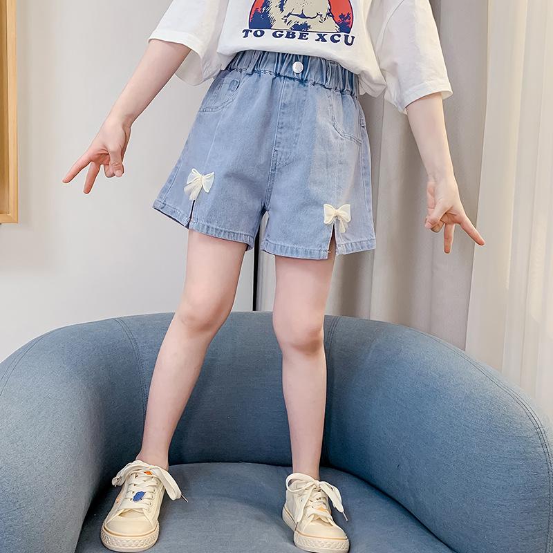 Korean Style Girls' Denim Shorts with Bows - Chic Summer Fashion Hot Pants for Kids