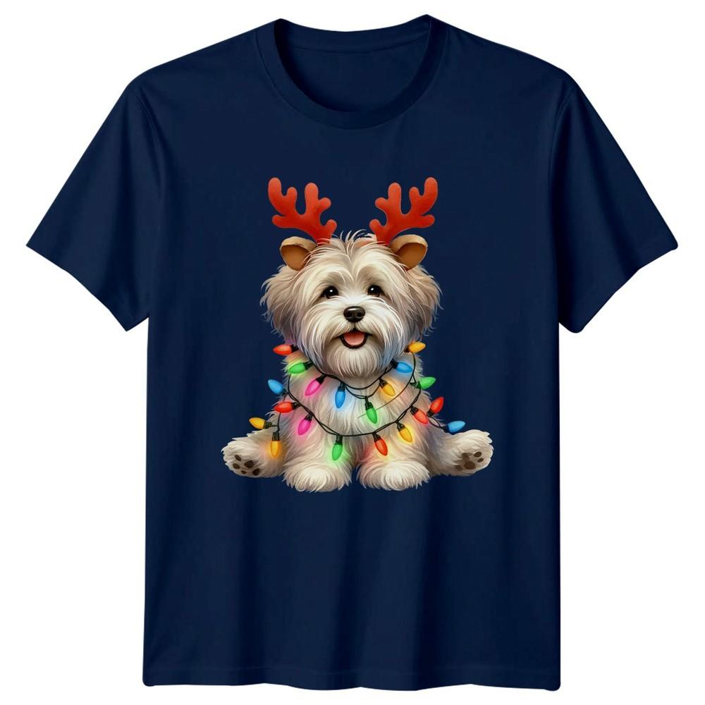 Christmas Dog Lights Reindeer Antlers Holiday Animals Unisexs TShirt Unisexs Tee