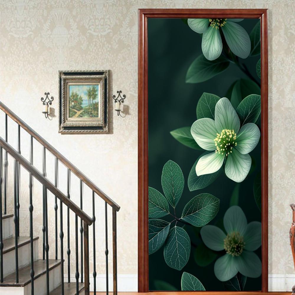 1 Stück Blühender Bambus Vinyl Türsticker Für Schlafzimmer Heimdeko Selbstklebend Abnehmbares Wandtattoo Türrenovierung Wasserdichtes Poster