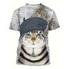 Novelty Beach Cat Beer Pattern Print T-shirt 3D Men Women Trend Personality Tops Oversized Short sleeve Crew Neck Streetwear Tee