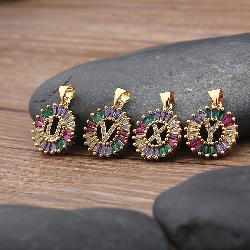 Nidin Hot Sale Initial Multicolor Zircon Necklace Charm Letter Necklace Name Jewelry For Women Men Accessories Party Gift